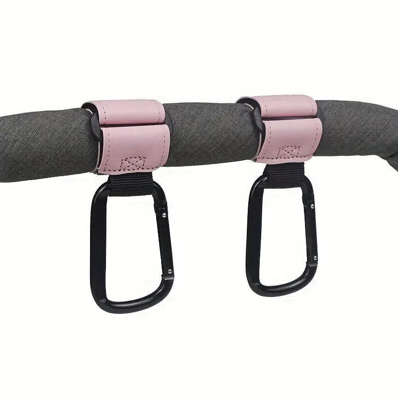 Crochets multicolores pour poussette, parfaits pour accrocher sacs, sacs à langer ou courses.