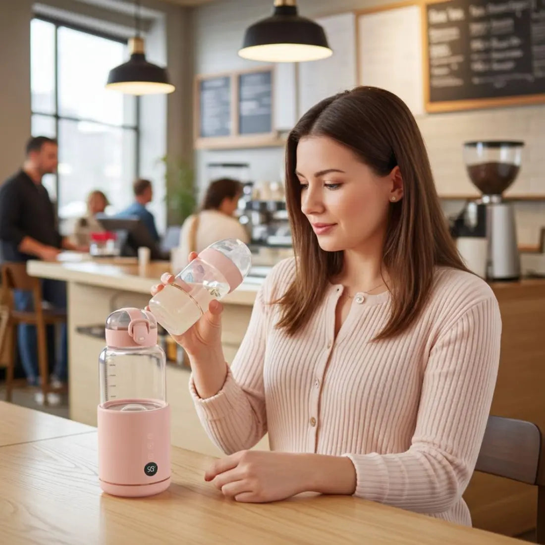 Chauffe-biberon nomade en verre borosilicate avec recharge USB-C et batterie longue durée
