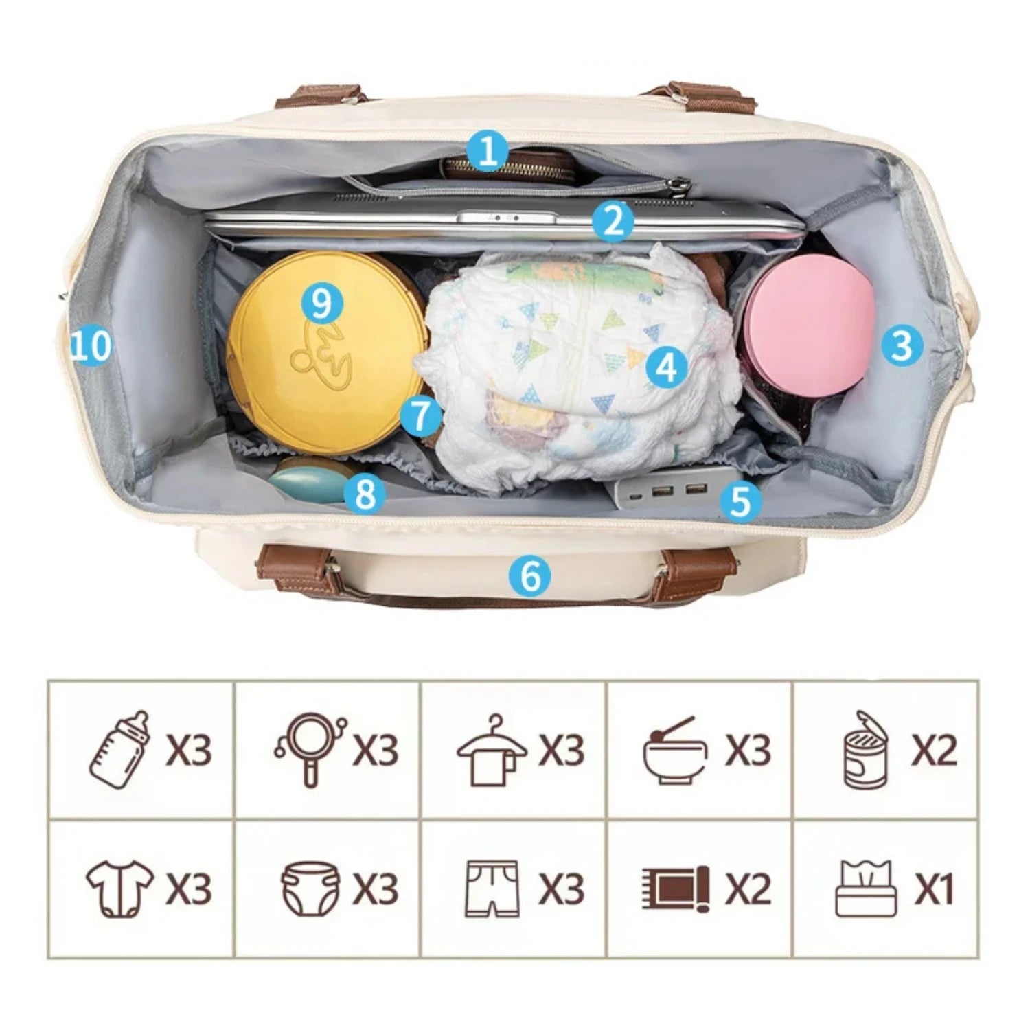 Sac à langer noir robuste avec fermetures solides et tissu imperméable