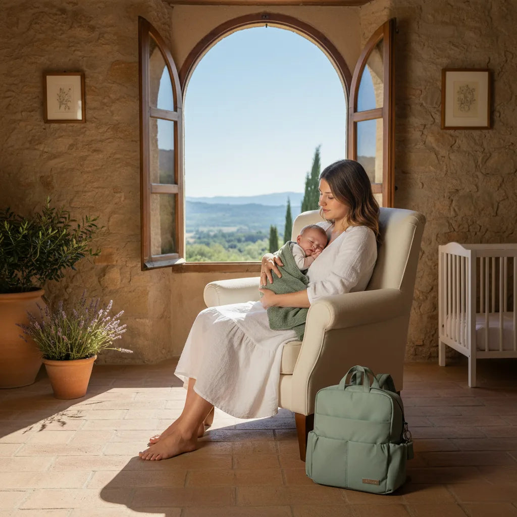 Maman berçant son bébé avec la couverture tricotée GoodKnit toute douce