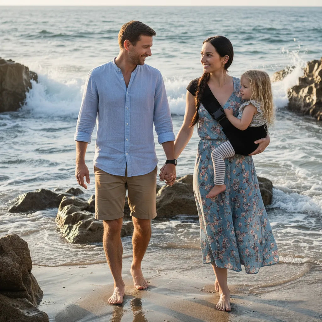 Pratique et stylée, l’Écharpe Horizon permet aux parents de garder les mains libres, tout en restant proches de leur bébé et en assurant une posture saine et confortable.