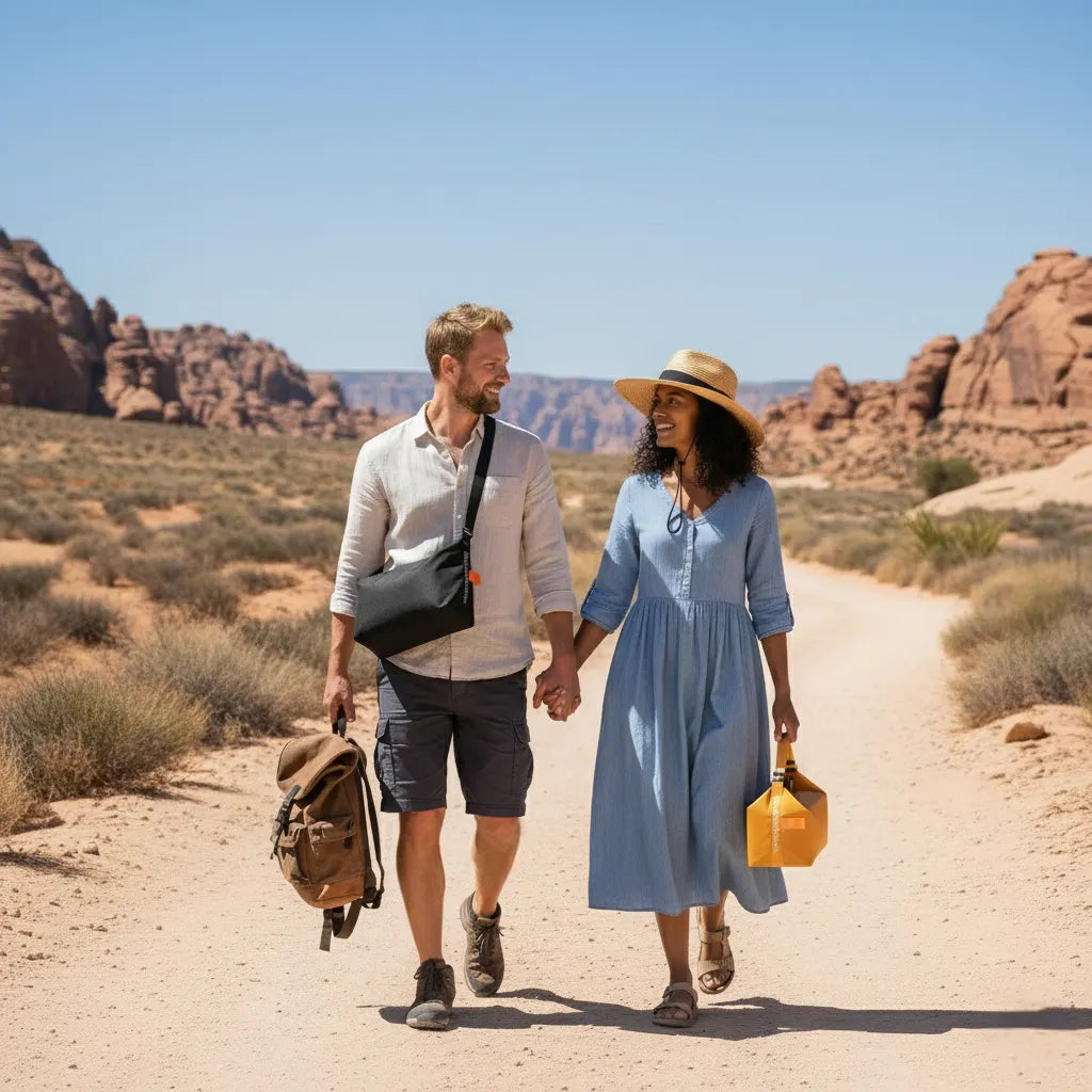 Version nomade du Lunch bag NomadBox noir porté en bandoulière avec sa sangle amovible.