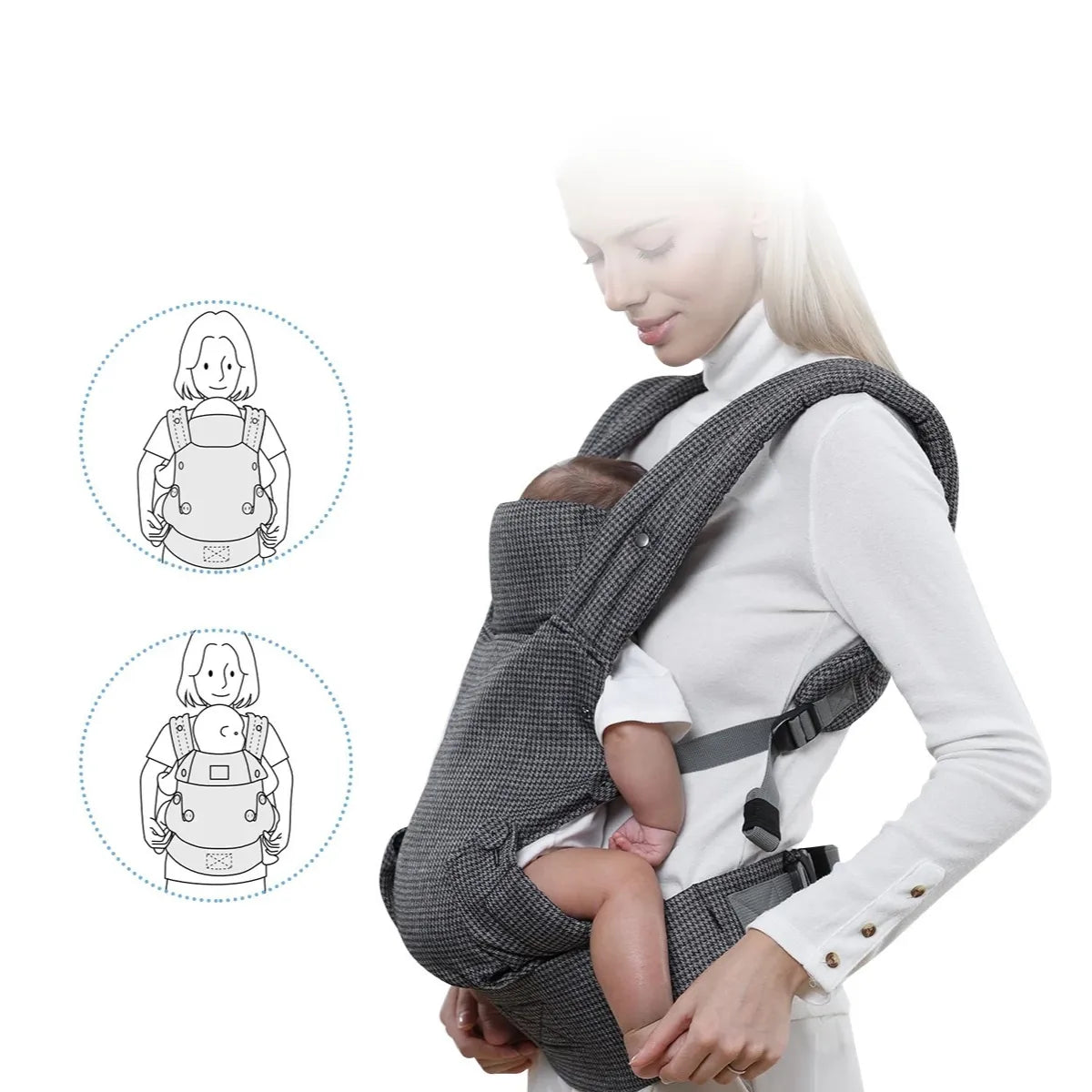 Porte-bébé HarmonyBaby – Poches latérales pratiques et poche amovible pour accessoires de bébé