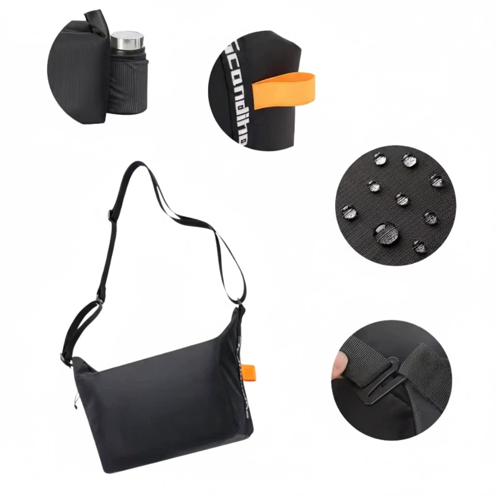 Lunch bag NomadBox enroulé de manière compacte, sécurisé par sa sangle ajustable.