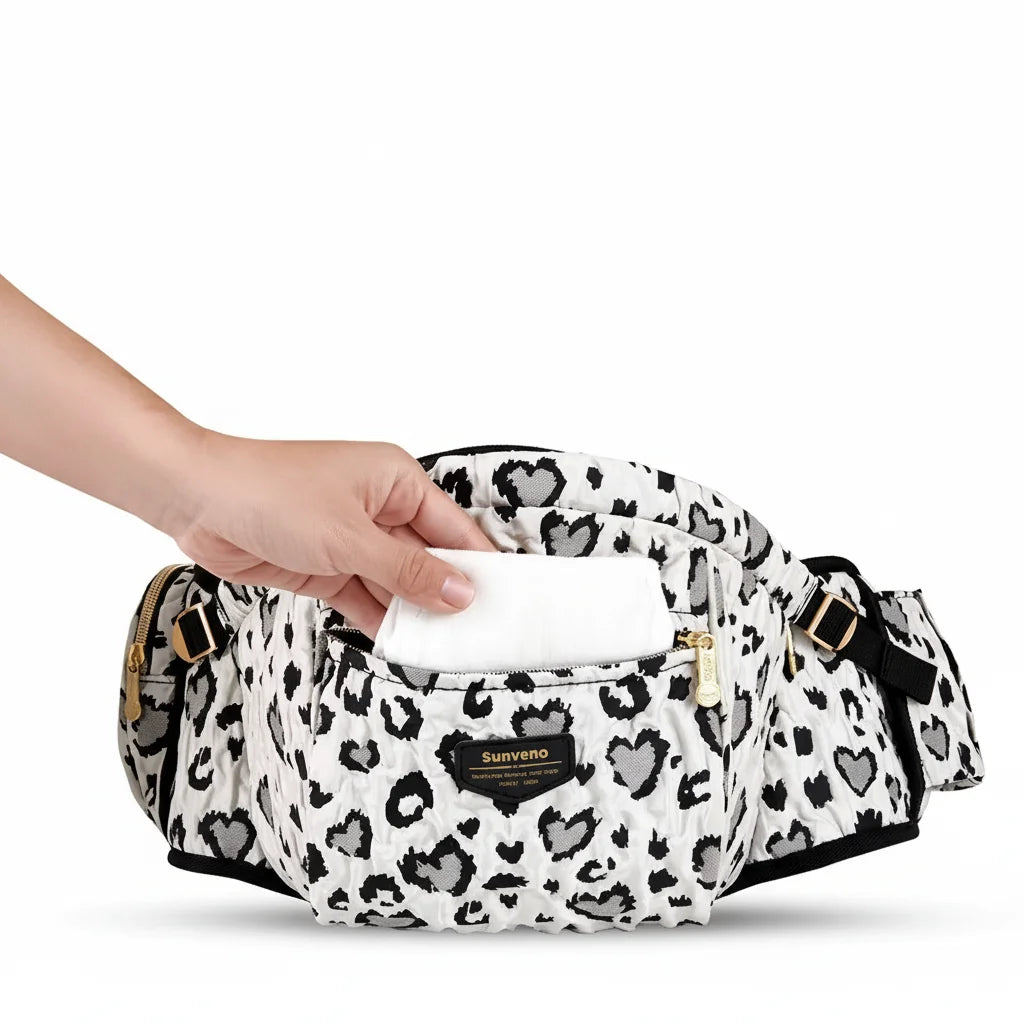 Portage bébé horizontal confortable – ceinture LittleWild imprimé léopard