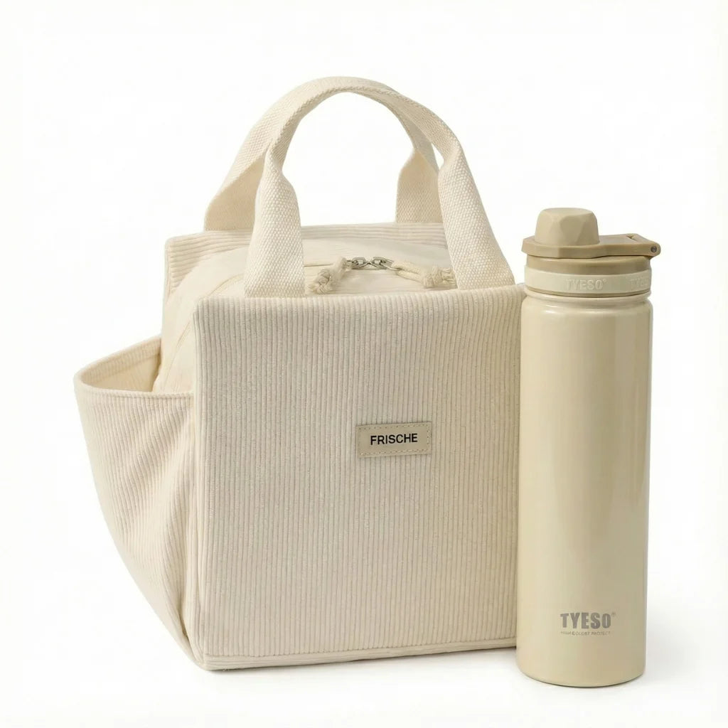Lunch bag isotherme Sweet Pouch beige – grand sac repas 26x25x18,5 cm en polyester résistant.