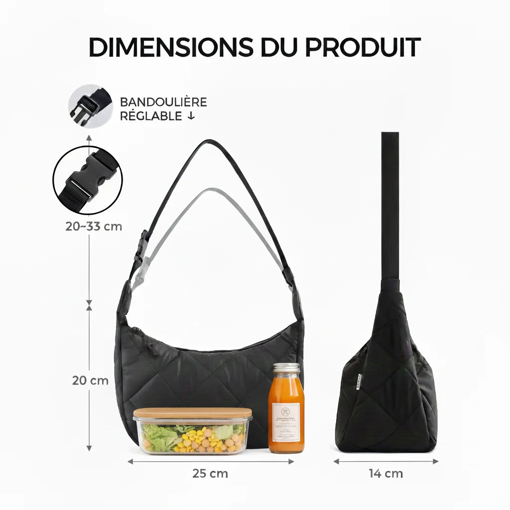 Lunch Bag Puffy ouvert montrant la mousse isolante épaisse