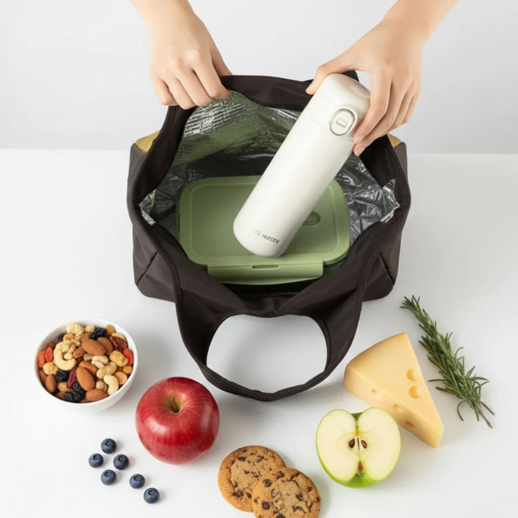 Sac repas isotherme bicolore style tote pour bureau et sorties