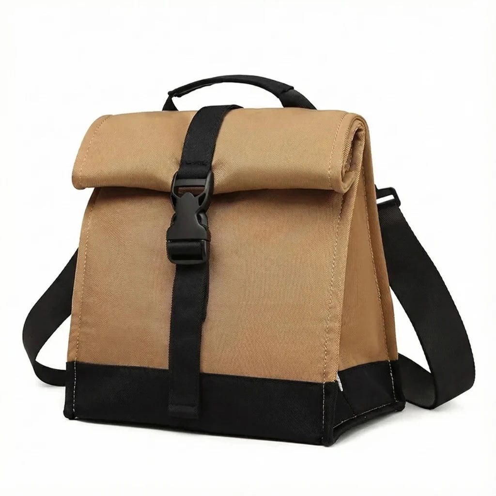 Lunch bag roll top isotherme beige grande capacité
