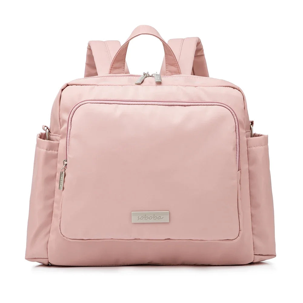 Sac à langer en PU, poids 0,720 kg, dimensions 34x32x12 cm, facile à nettoyer avec un chiffon microfibre humide rose