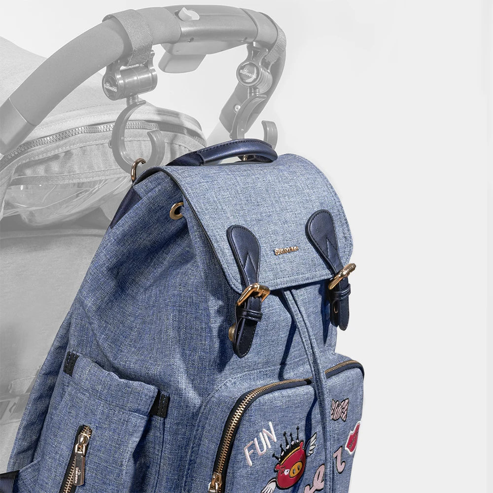 Sac à langer en toile canvas, 37x32x21 cm, grande capacité, 0,8 kg, facile à nettoyer avec un chiffon microfibre humide bleu