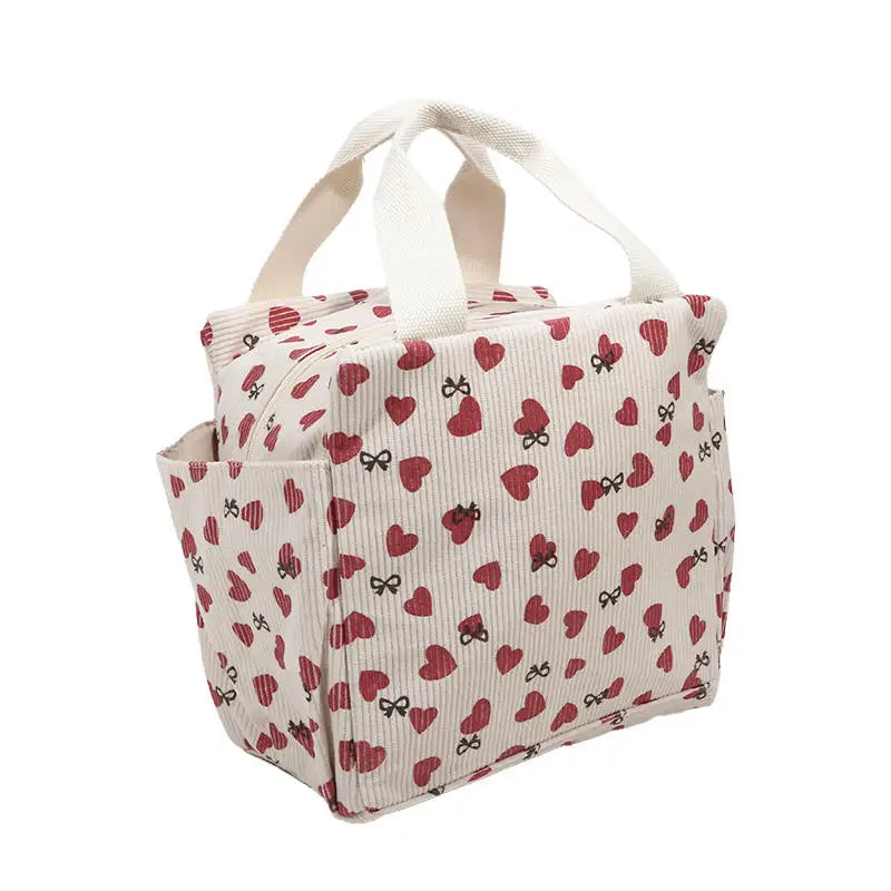 Sac lunch Sweet Pouch beige motif cœur, vue frontale détaillée