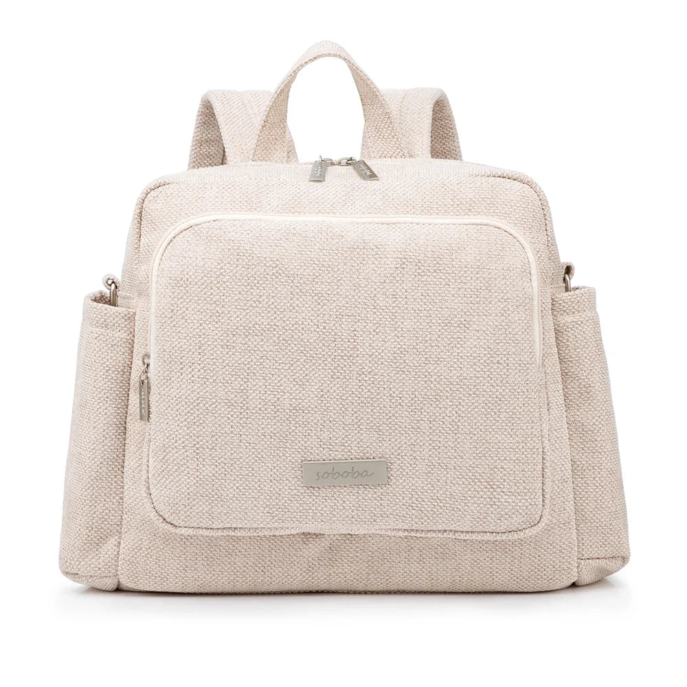 Sac à langer en PU, poids 0,720 kg, dimensions 34x32x12 cm, facile à nettoyer avec un chiffon microfibre humide beige