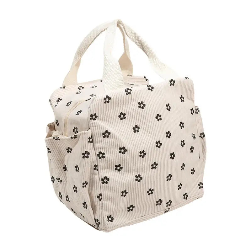 Sac lunch Sweet Pouch beige motif fleur, vue de dessus avec fermeture zippée