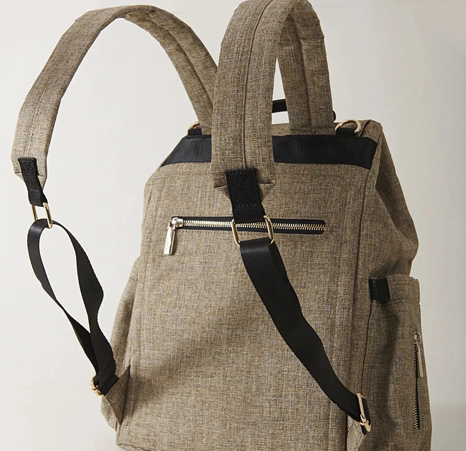 Sac à langer en toile canvas, 37x32x21 cm, grande capacité, 0,8 kg, facile à nettoyer avec un chiffon microfibre humide marron de dos