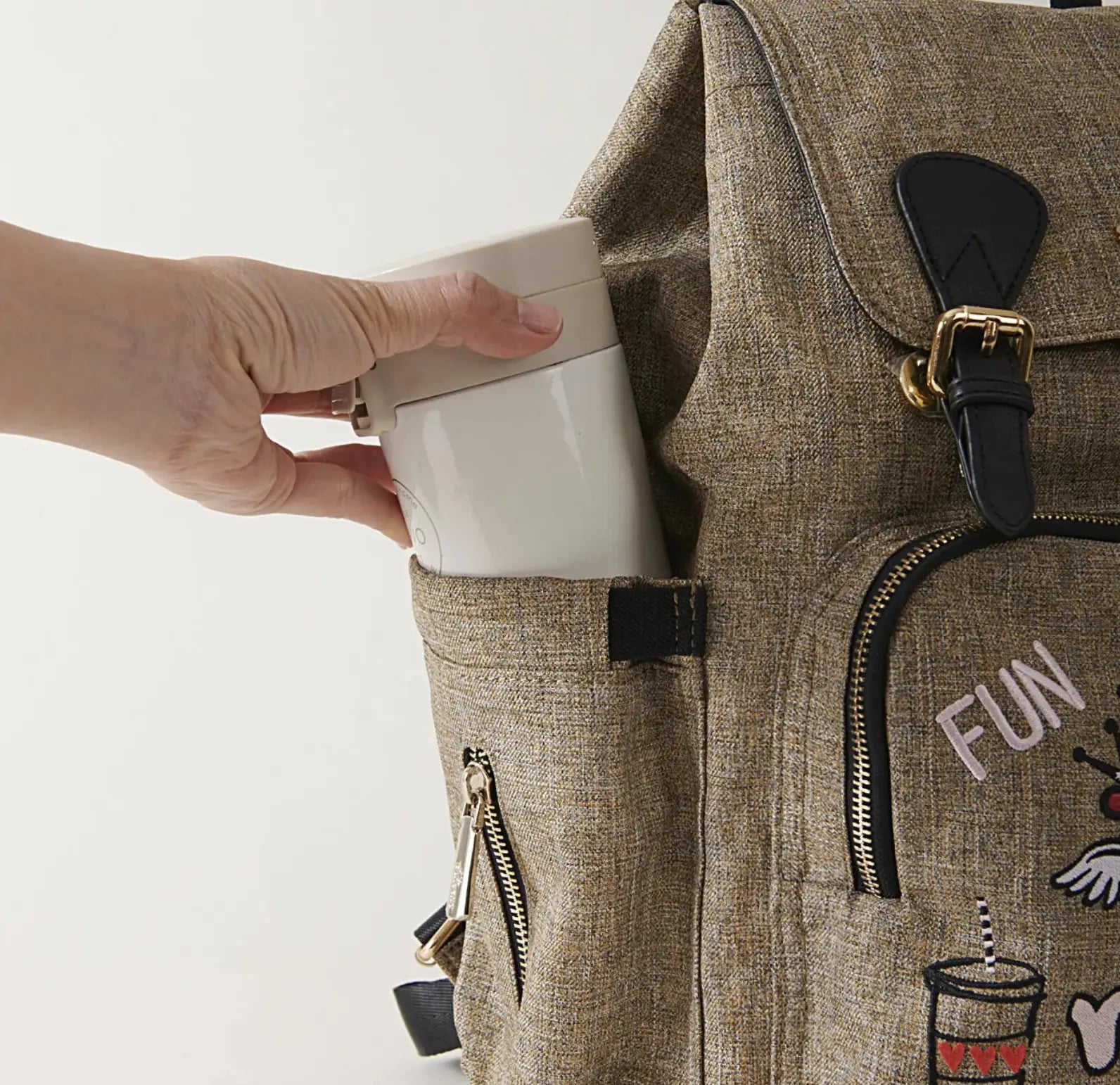 Sac à langer en toile canvas, 37x32x21 cm, grande capacité, 0,8 kg, facile à nettoyer avec un chiffon microfibre humide marron poche latérale