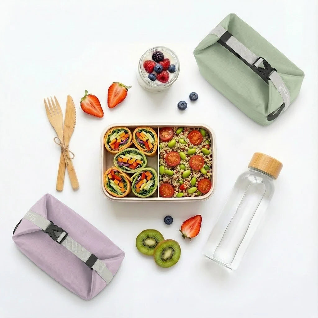 NomadBox remplie de collations healthy, box pratique pour repas équilibré et nomade