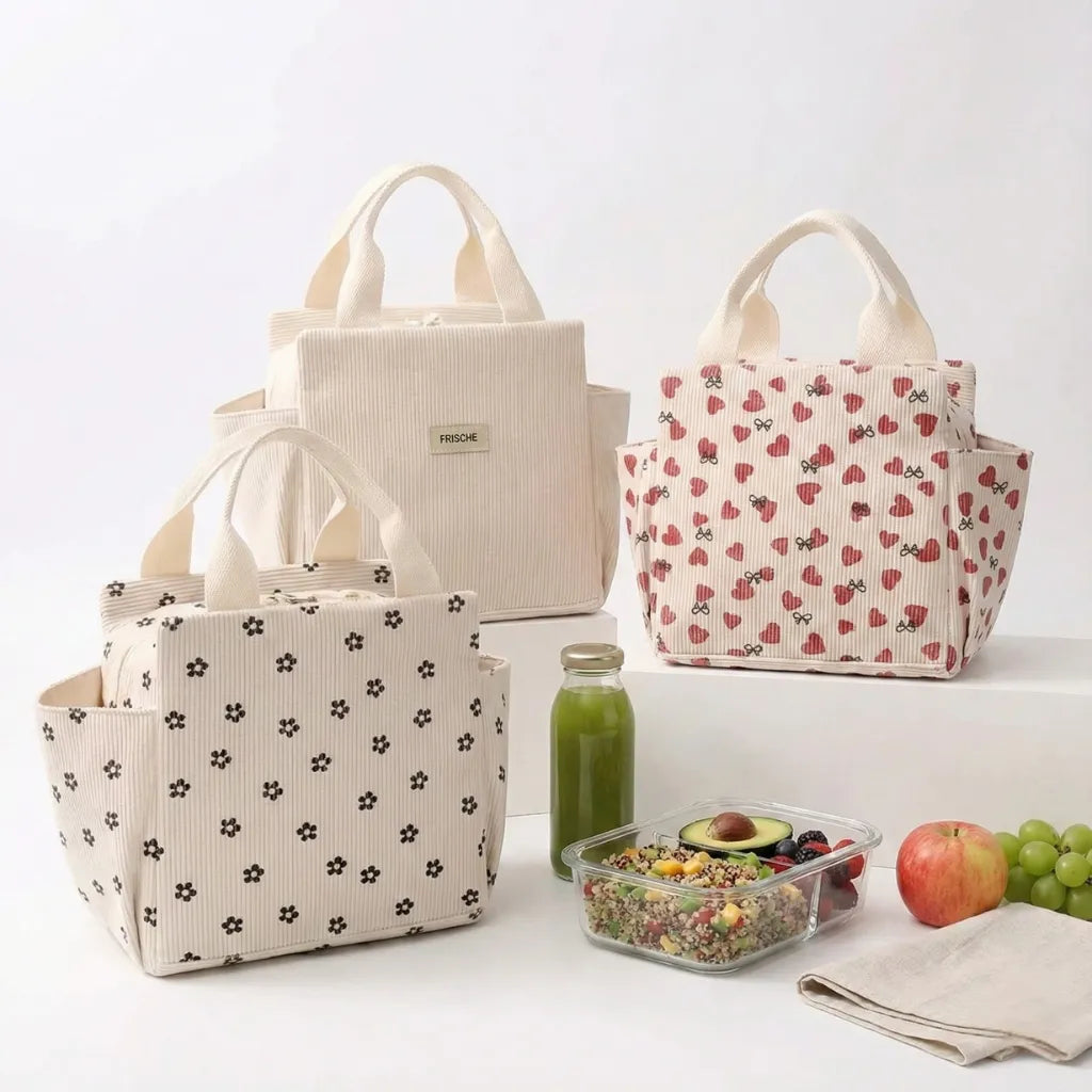 Sac à lunch motif cœur Sweet Pouch beige, vue de face