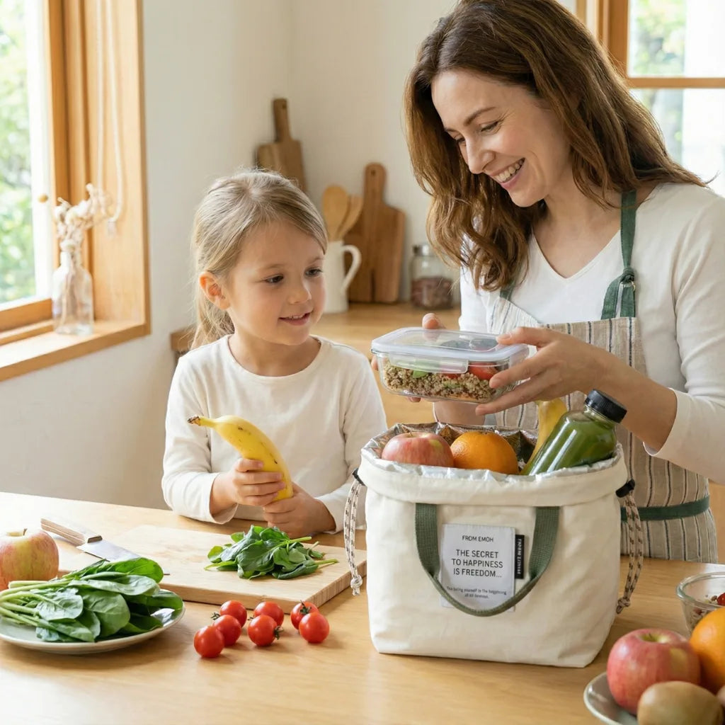 Lunch bag isotherme blanc crème PureGo design épuré et minimaliste.
