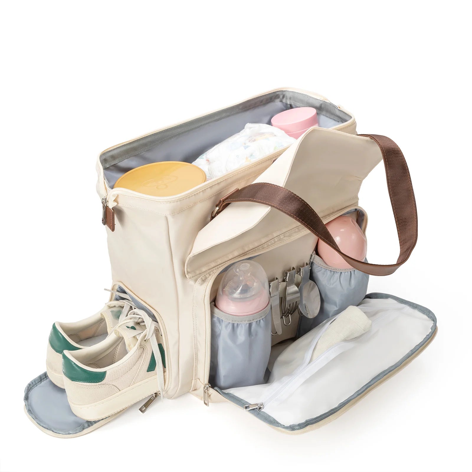 Sac à langer noir avec tapis à langer inclus, idéal pour déplacements quotidiens