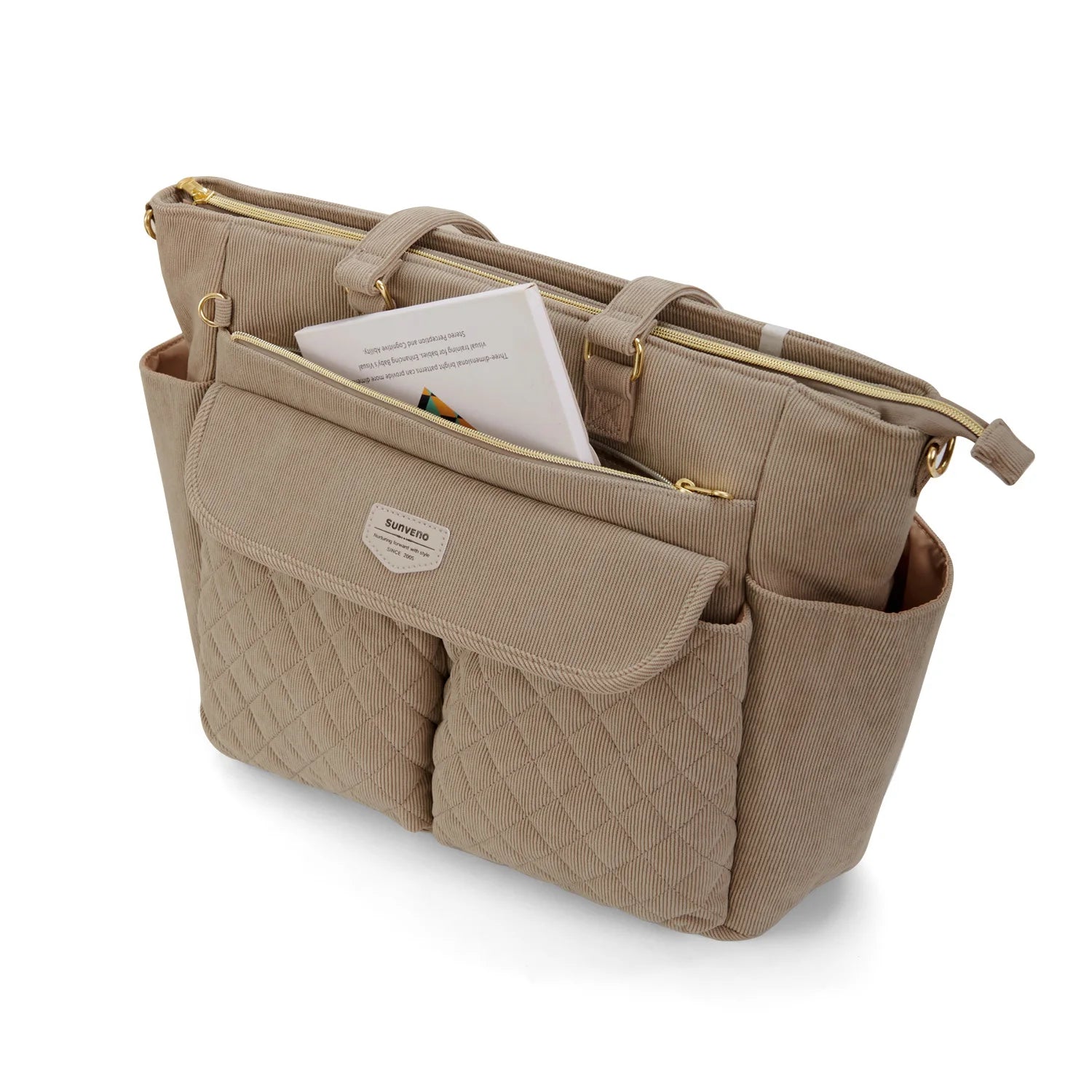 Bolso de pañales Sunveno con cambiador, bolso de bebé de gran capacidad para mamá primeriza, bolso de maternidad acolchado para viajes 36x33cm