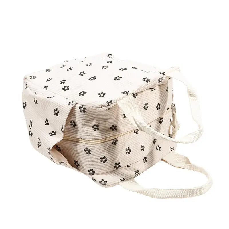 Sac lunch Sweet Pouch beige motif fleur, vue allongée latérale, polyester isotherme