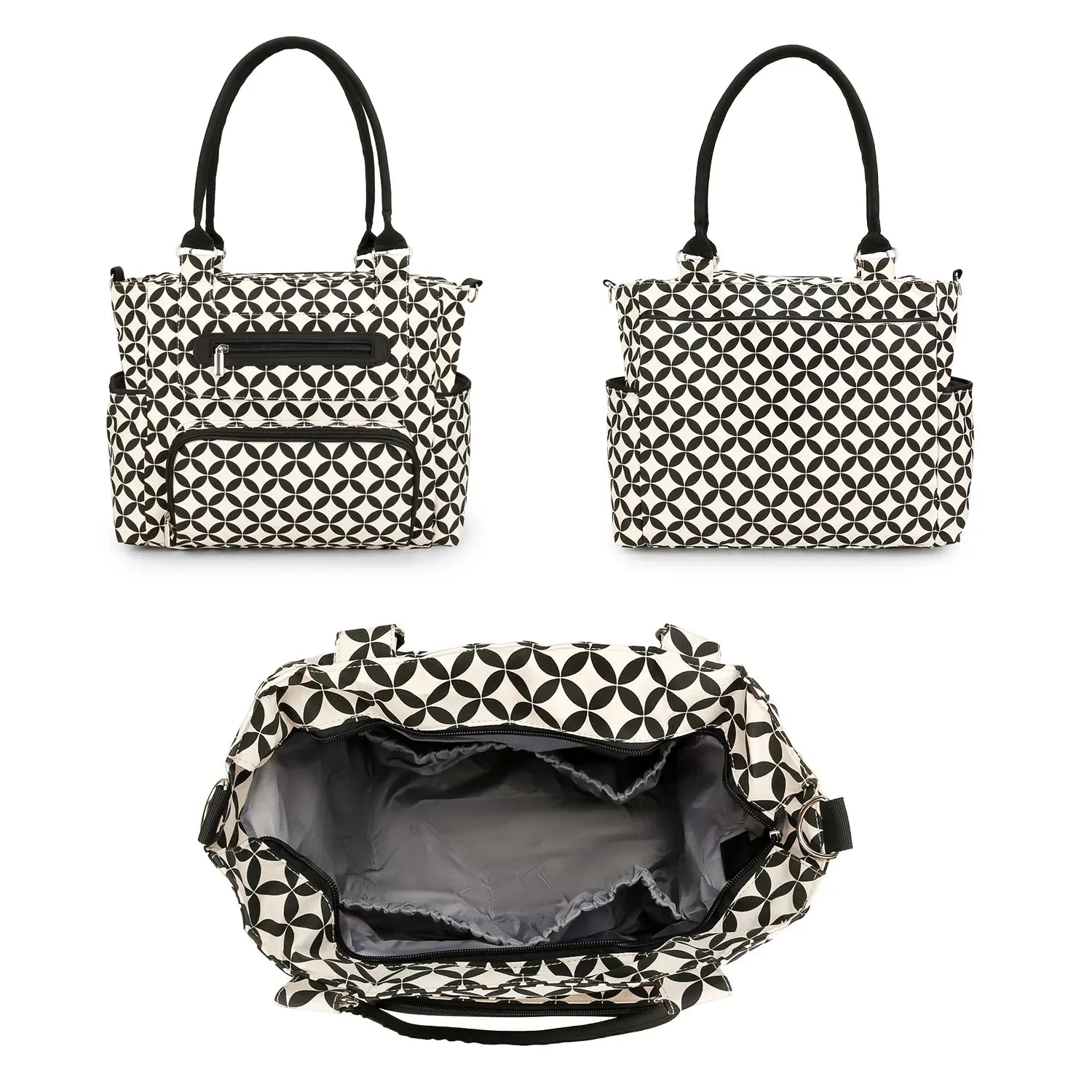 Sac à langer à bandoulière motif tipi beige et gris épuré