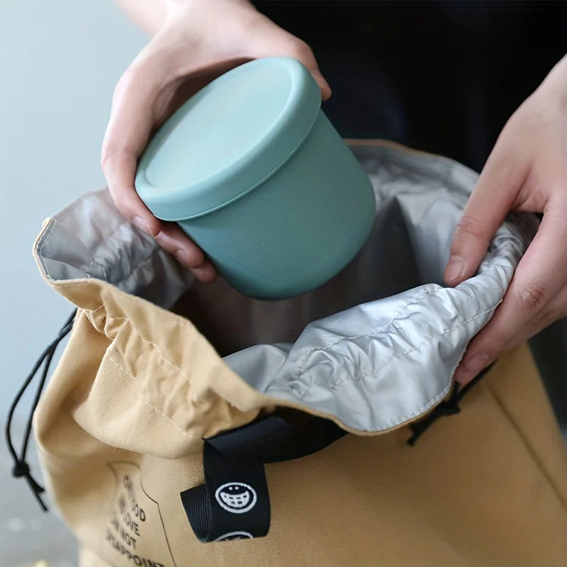 Lunch bag isotherme en tissu Oxford, 30x21x15 cm, grande capacité avec cordon de serrage, parfait pour transporter repas et snacks sable intérieur