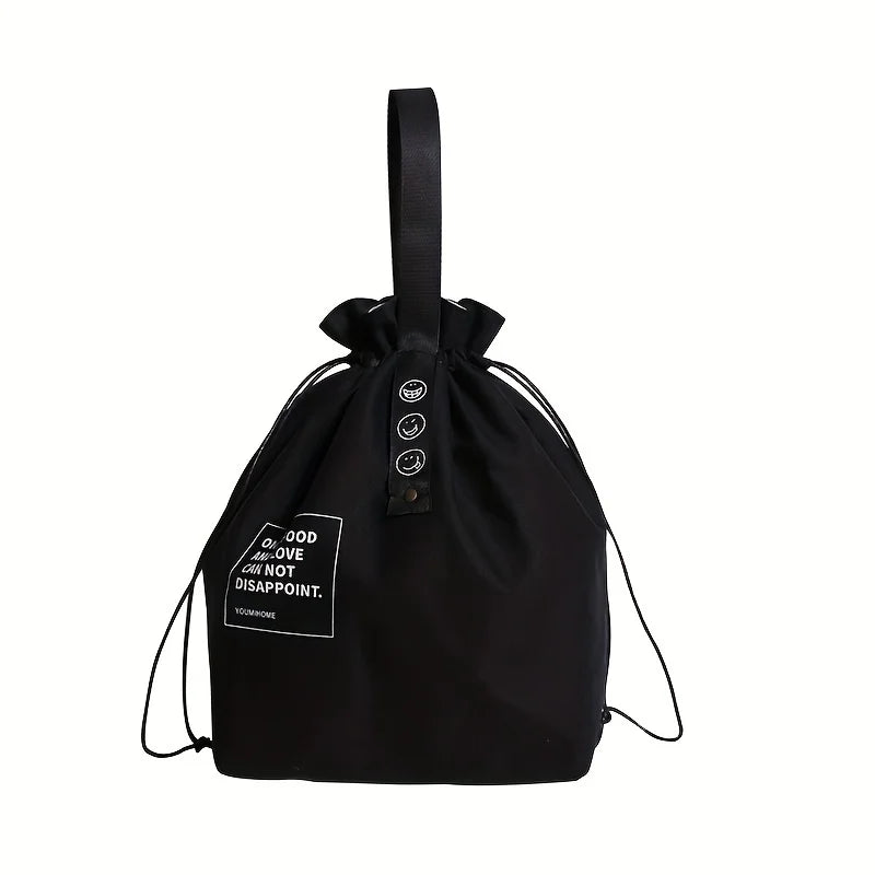 Lunch bag isotherme en tissu Oxford, 30x21x15 cm, grande capacité avec cordon de serrage, parfait pour transporter repas et snacks noir
