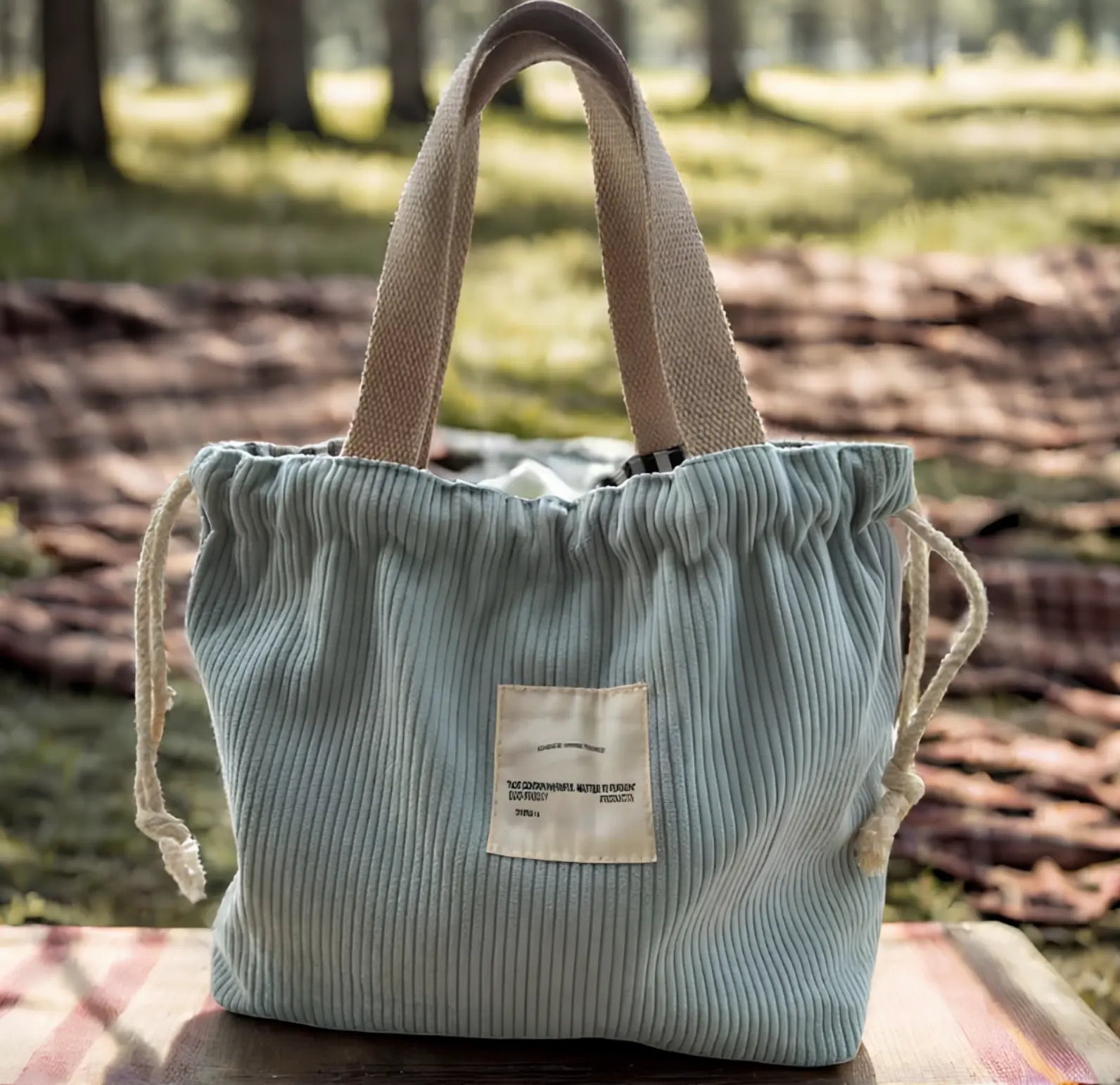 Sac à lunch isotherme en polyester avec fermeture à cordon réglable, vue de face