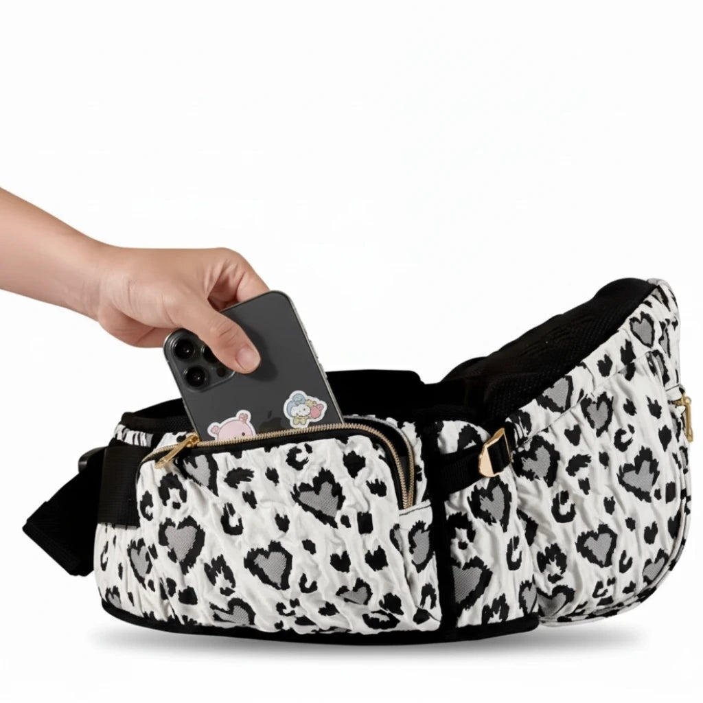 Ceinture porte-bébé LittleWild imprimé léopard – portage ergonomique pour parents