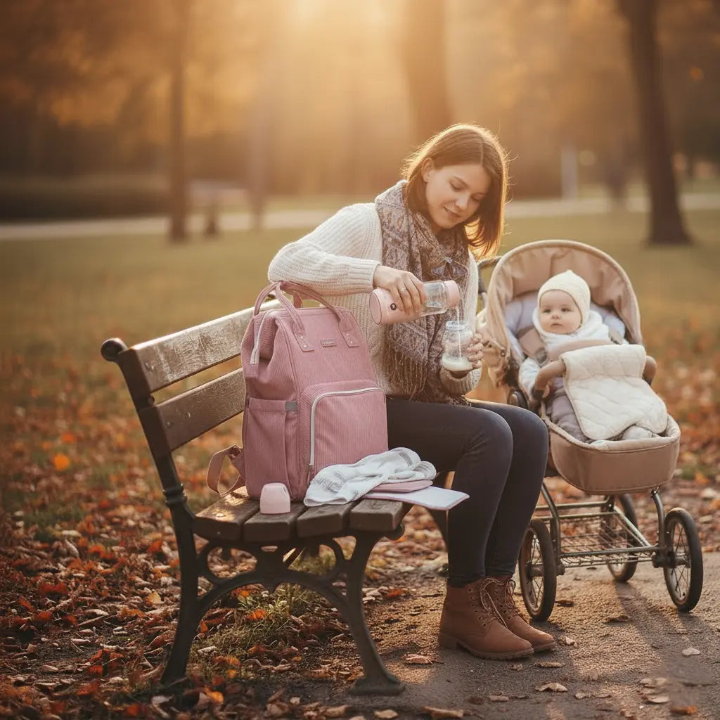 Chauffe-biberon nomade USB-C avec affichage LED pour contrôler la température entre 37 et 55°C.