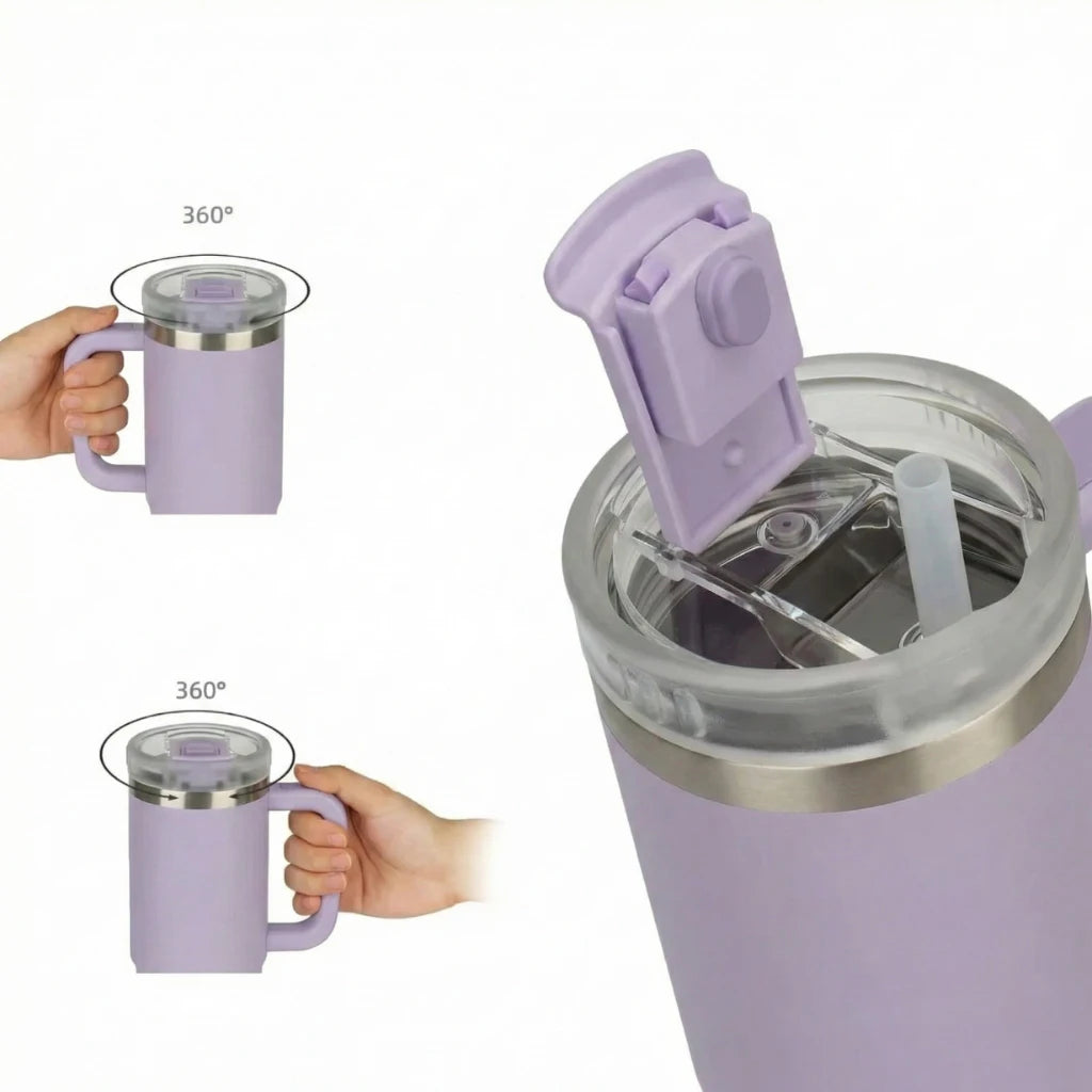 Gourde isotherme étanche 900 ml format porte gobelet voiture en inox sans BPA