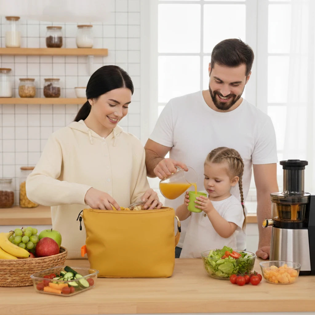 Sac repas isotherme NomadBox utilisé en sortie avec bébé, pratique pour transporter repas et essentiels tout au long de la journée