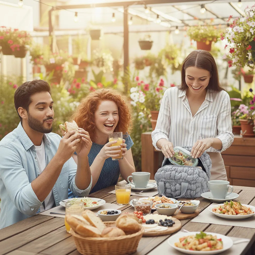 Sac isotherme lunch bag gris collection Cloudy effet puffy matelassé pour repas bureau