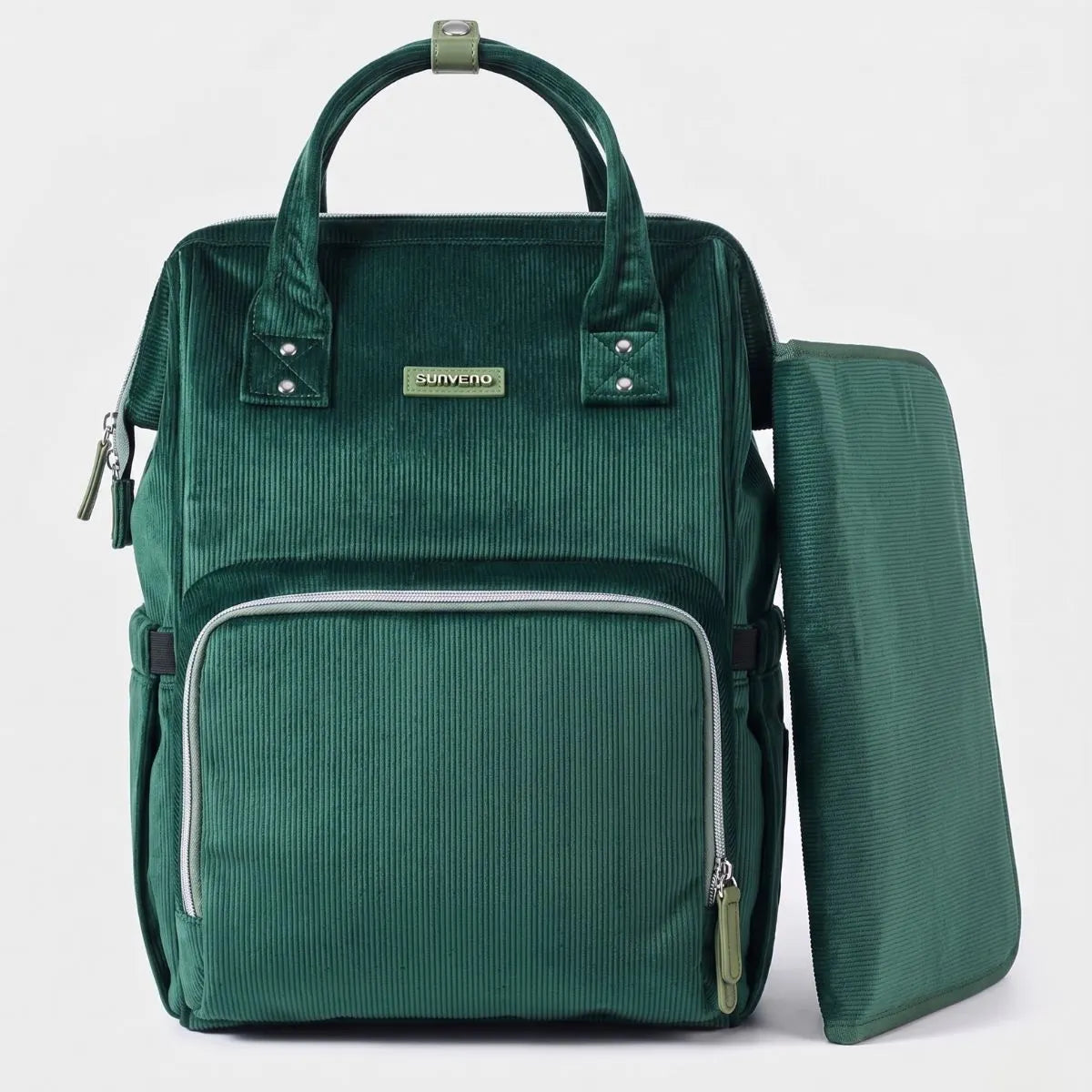 Sac à dos à langer en velours côtelé premium avec matelas inclus.