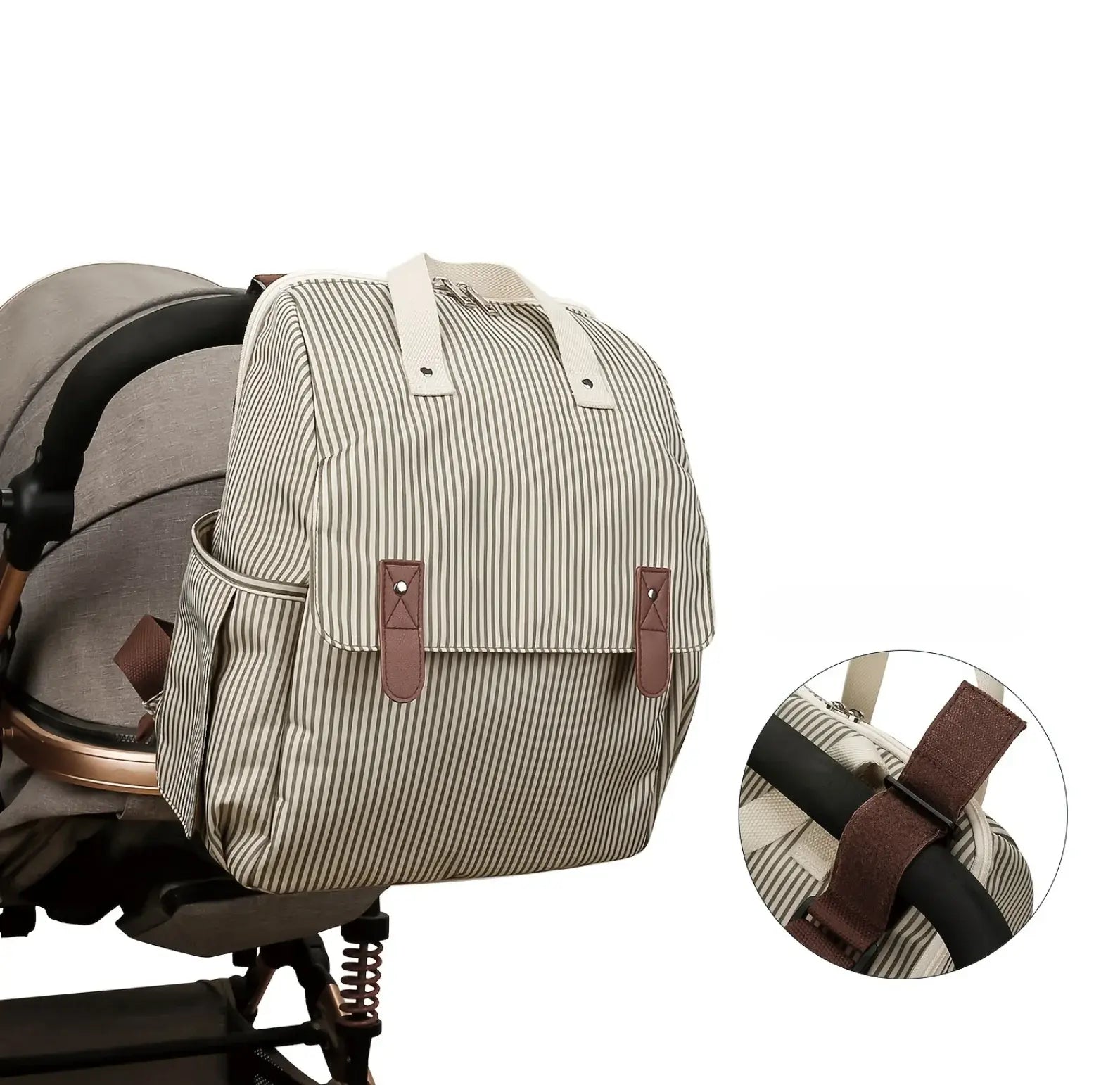 Sac à langer stylé avec crochets poussette et rangement isotherme