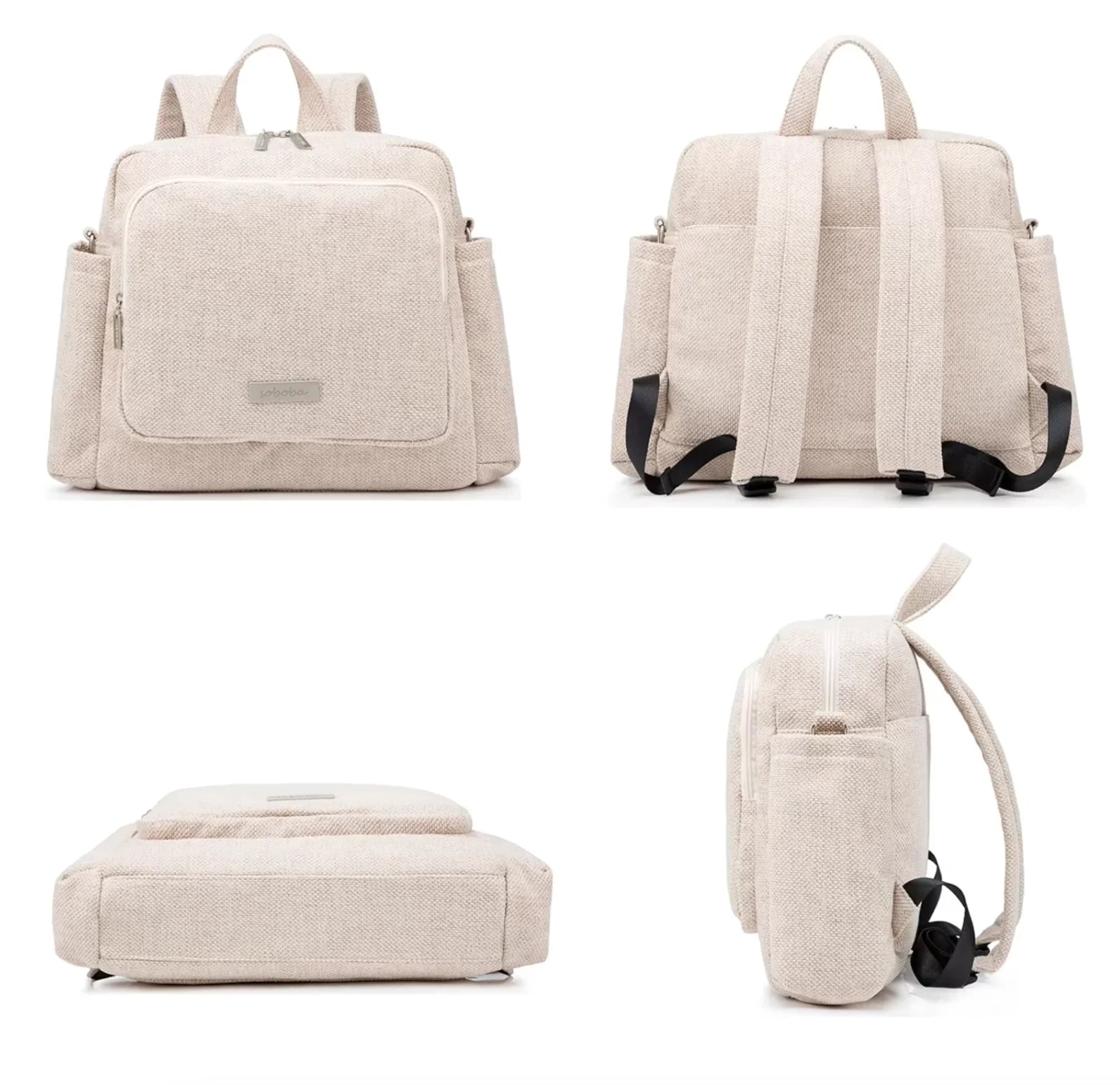 Sac à langer en PU, poids 0,720 kg, dimensions 34x32x12 cm, facile à nettoyer avec un chiffon microfibre humide toute les faces