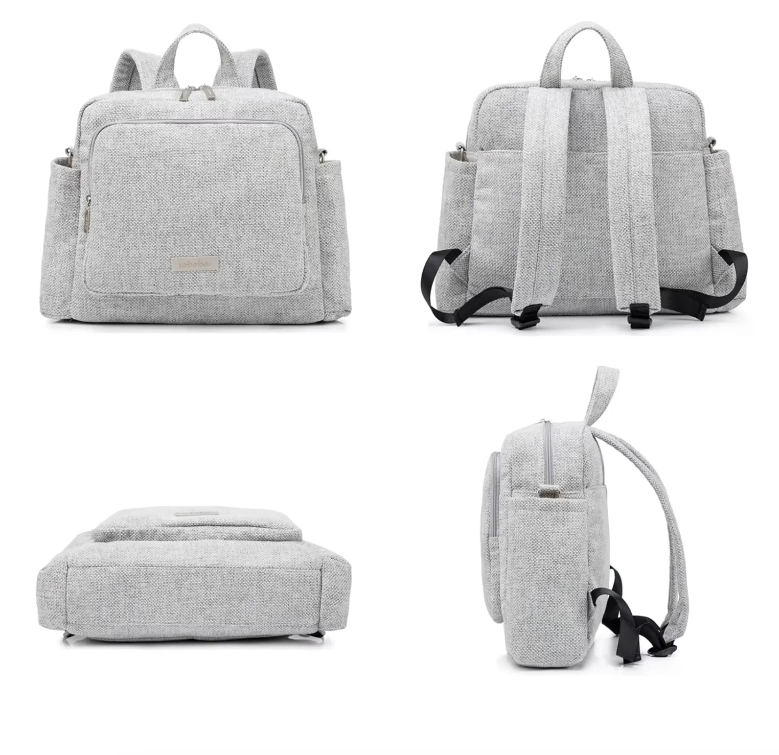 Sac à langer en PU, poids 0,720 kg, dimensions 34x32x12 cm, facile à nettoyer avec un chiffon microfibre humide gris vue profil