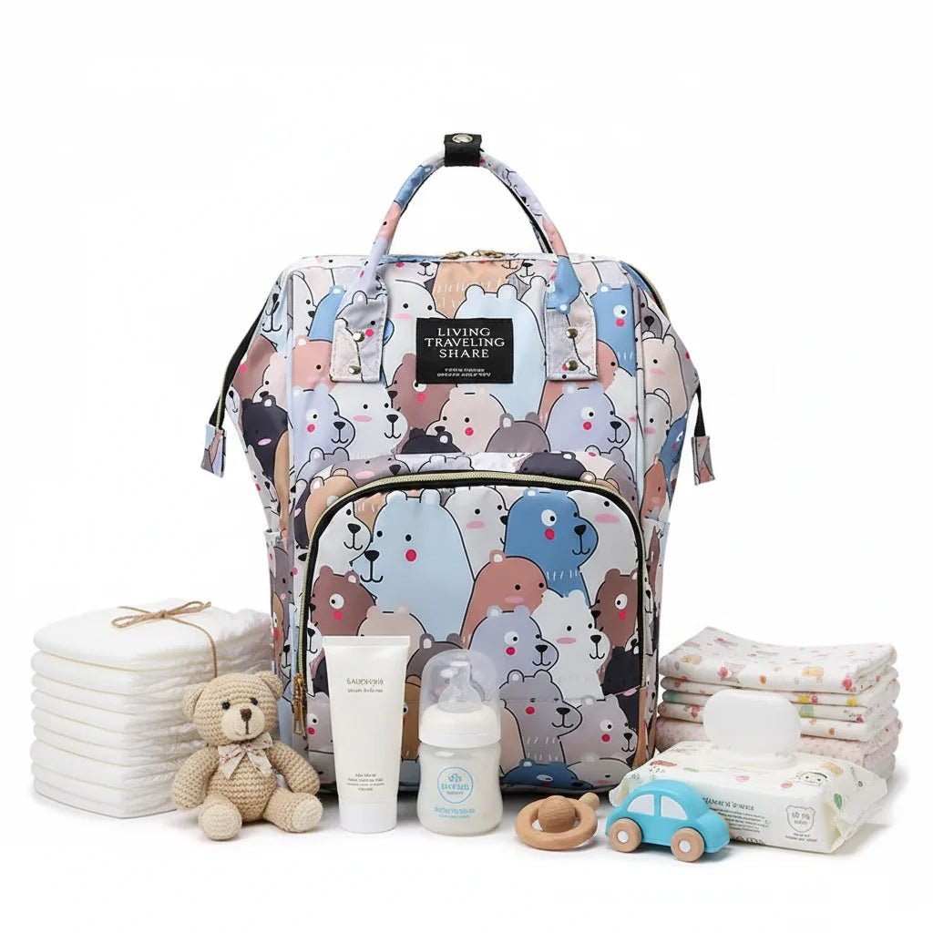 Sac à langer tendance en polyester résistant, léger et spacieux pour sorties avec bébé