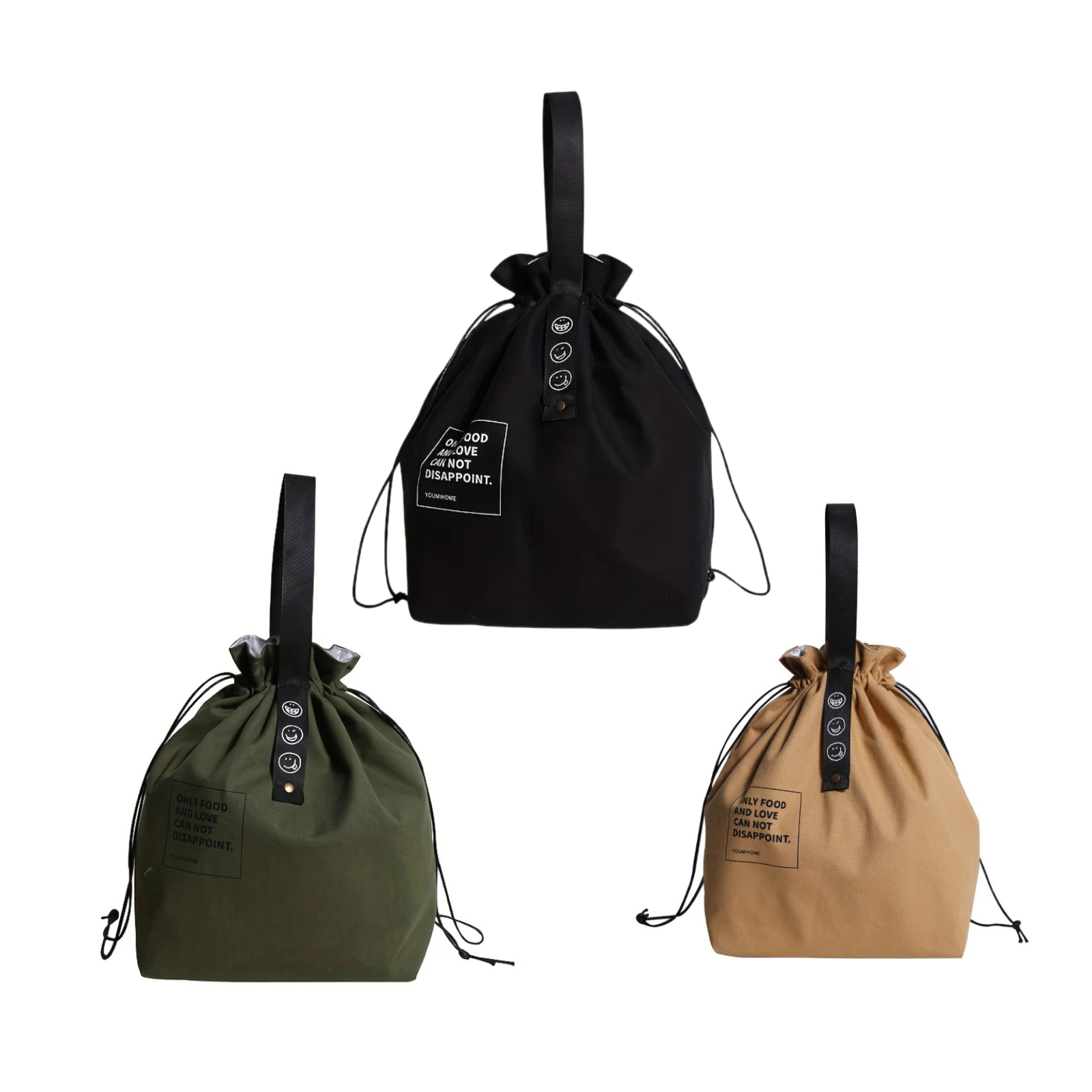 Lunch bag isotherme en tissu Oxford, 30x21x15 cm, grande capacité avec cordon de serrage, parfait pour transporter repas et snacks trio vert , sable , noir