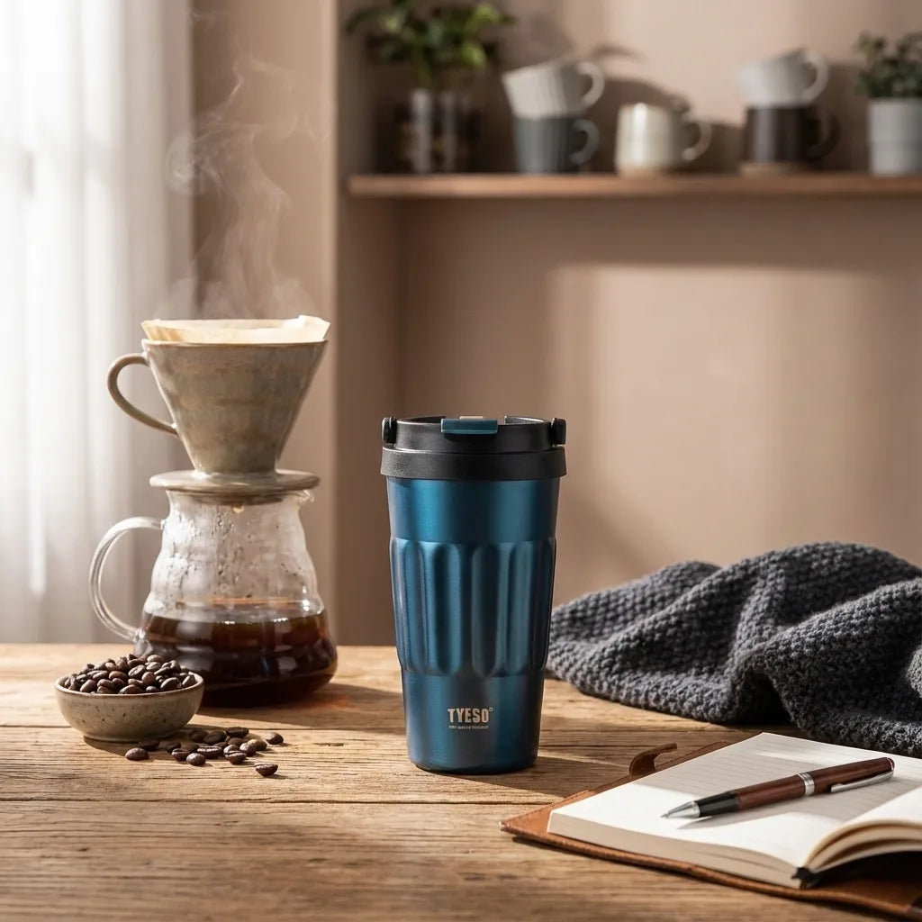 Conçu en acier inoxydable 304 premium, ce mug de voyage conserve le café, le thé ou l’eau fraîche entre 6 et 12 heures, comme un véritable thermos nomade.
