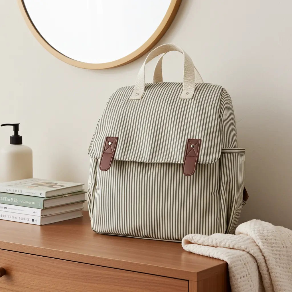 Sac à langer polyester avec tapis à langer et sacoche isotherme assortis, crochets de poussette intégrés, format carré 38x38x15 cm