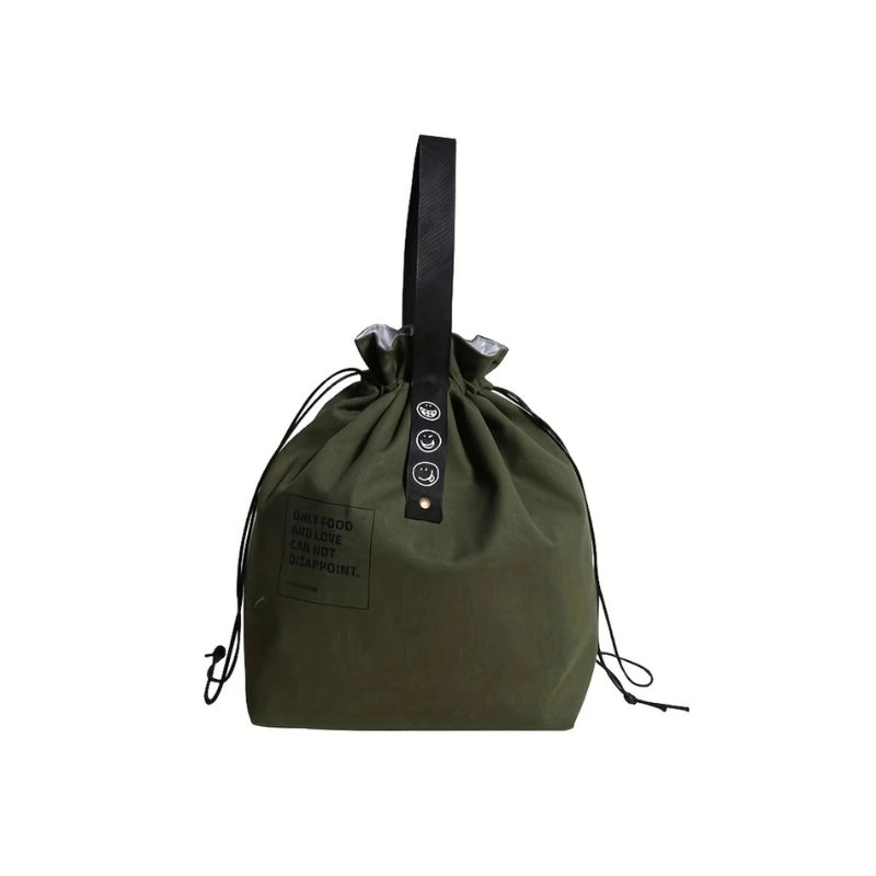 Lunch bag isotherme en tissu Oxford, 30x21x15 cm, grande capacité avec cordon de serrage, parfait pour transporter repas et snacks vert