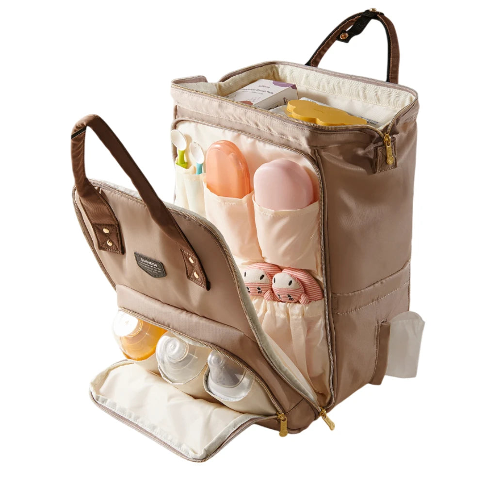 sac à langer moka avec poches isothermes pour biberons
