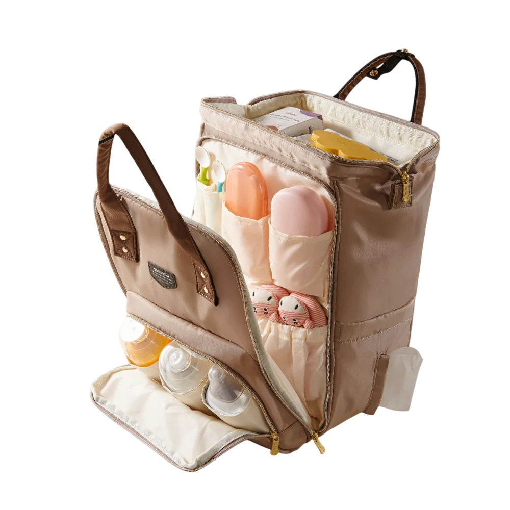 sac à dos à langer moka avec poches isothermes pour biberons

