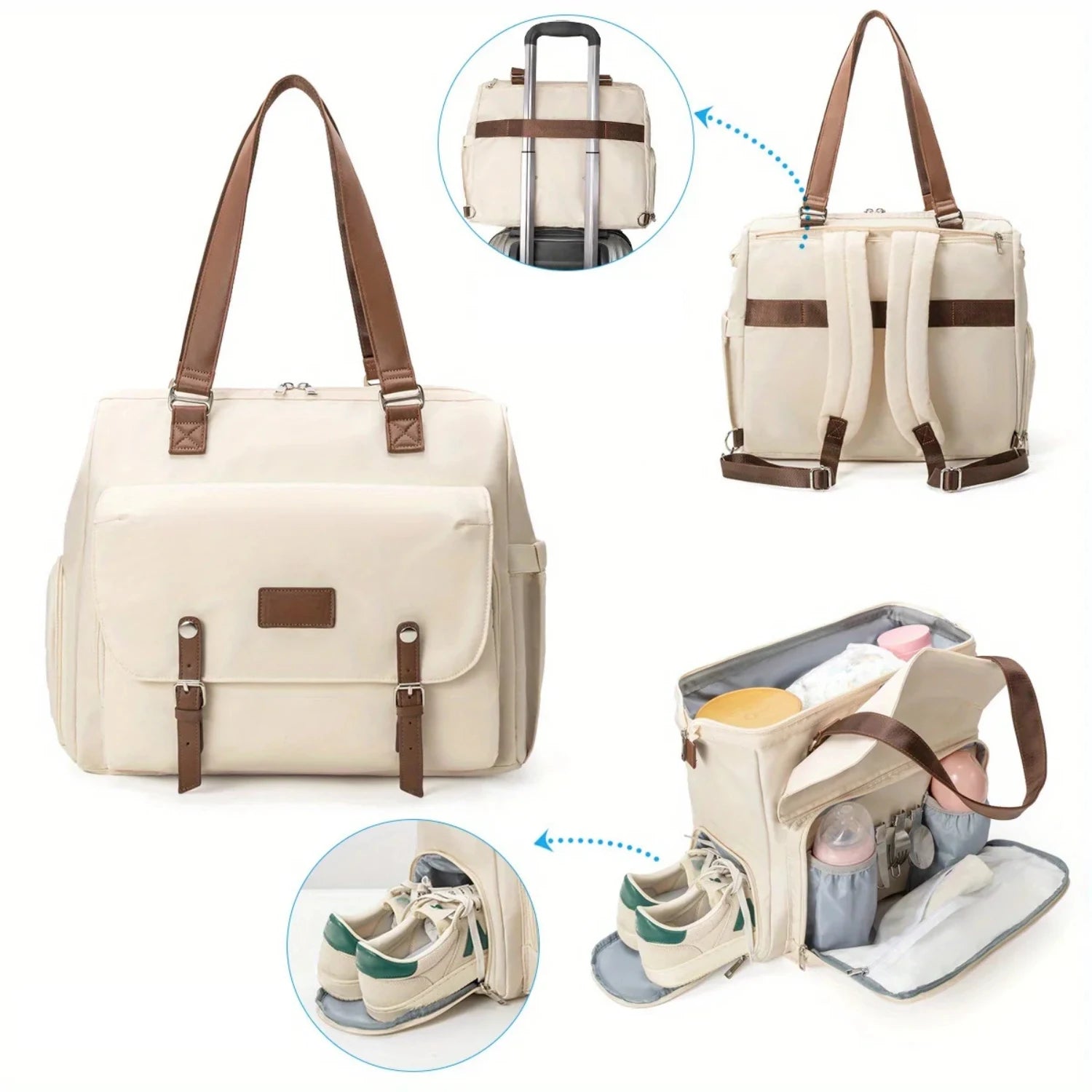 Sac à langer bourgogne multifonction avec manchette trolley pour voyages faciles

