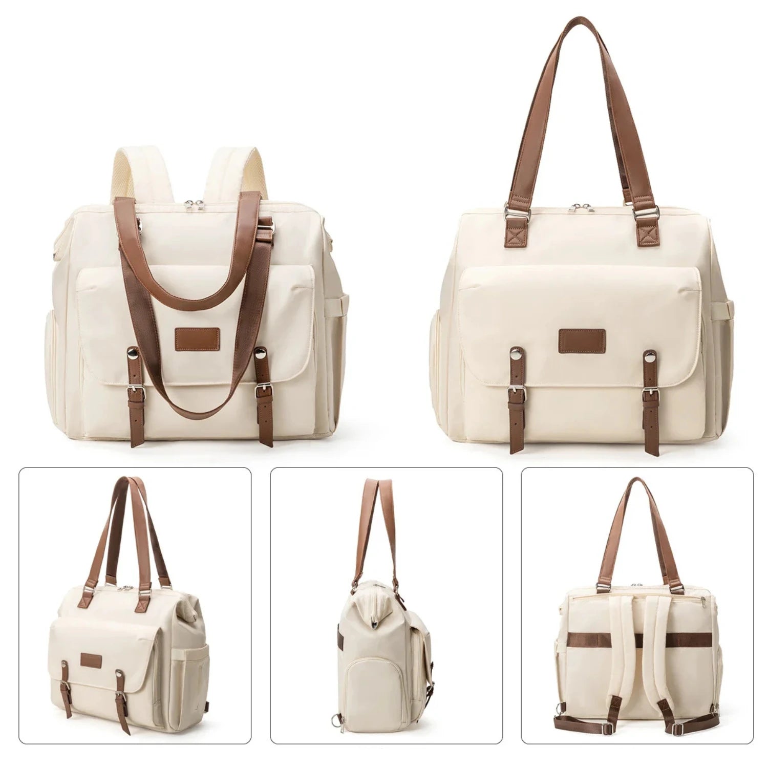 Sac à langer kaki clair avec poches isolées pour garder biberons à température

