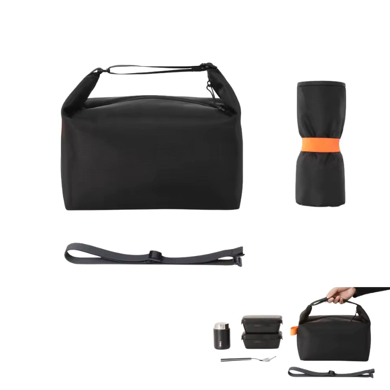 Sac déjeuner pliable en 5 secondes avec sangle ajustable.