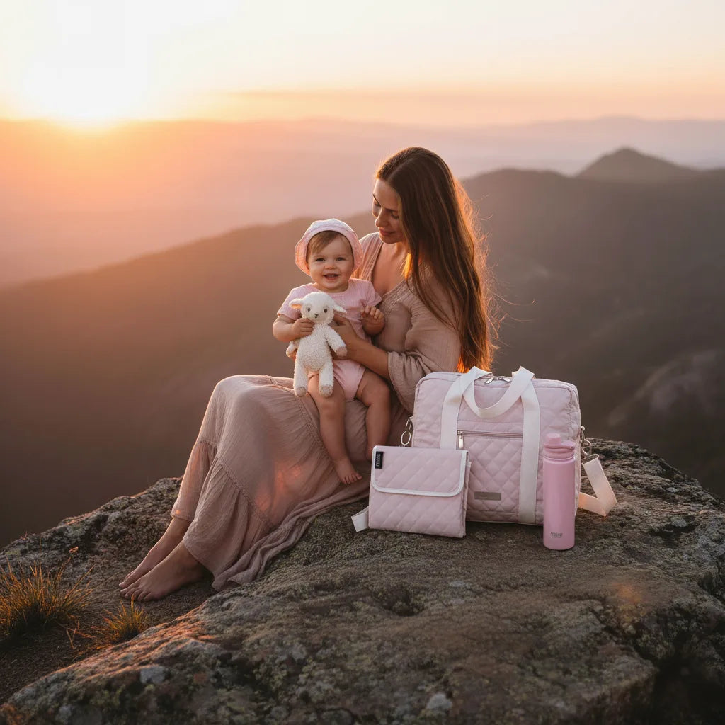 Sac à langer HarmoBag avec matelas à langer intégré, design élégant et pratique pour transporter et organiser les affaires de bébé en sortie.